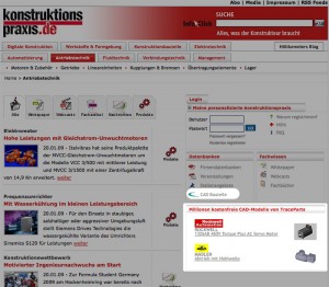 In the category “Databases” visitors of the Konstruktionspraxis-Portal can directly browse the millions of available parts in the tracepartsonline.net parts library and download them for free