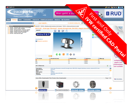 TracePartsOnline.net is the First and Only IVW certified CAD-Portal