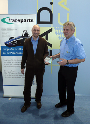 Stefan Kolb, Online Marketing Manager at TraceParts GmbH, presents the new TraceParts 2011 DVD along with Albert Ranig from CAD.de