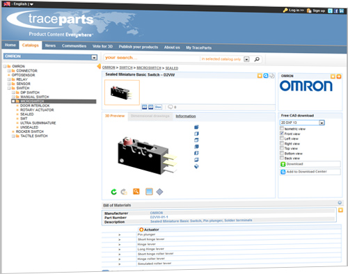 30,000 connectors, relays, sensors and switches available for free download from TracePartsOnline.net