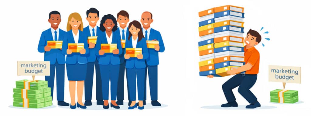 Flat-design-comparison-large-VS-small-sales-team-and-marketing-budget